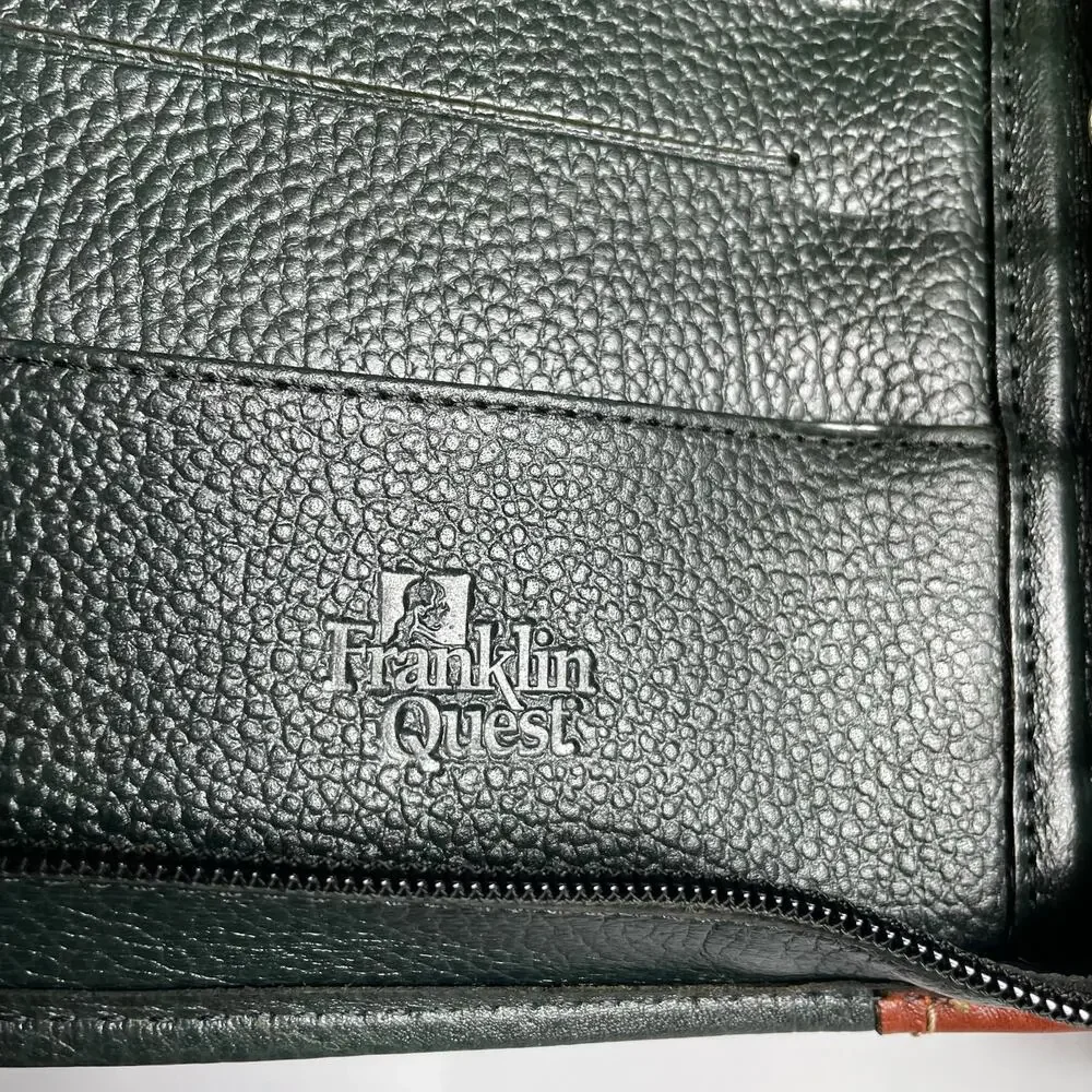 Franklin Quest Verona Leather 7-Ring Planner Binder Green Brown Made in USA